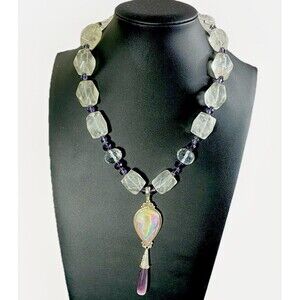 SAJEN 925 STATEMENT Crystal Quartz &Iridescent DRUZY & Amethyst NECKLACE-4 OZ